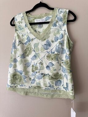 Norton Studio Floral Linen Rayon V Neck Sleeveless Top Unlined Pastels Size M